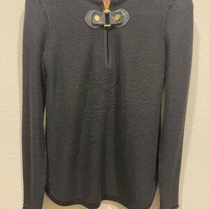 Tory Burch Black Sweater with Leather and Gold Accents